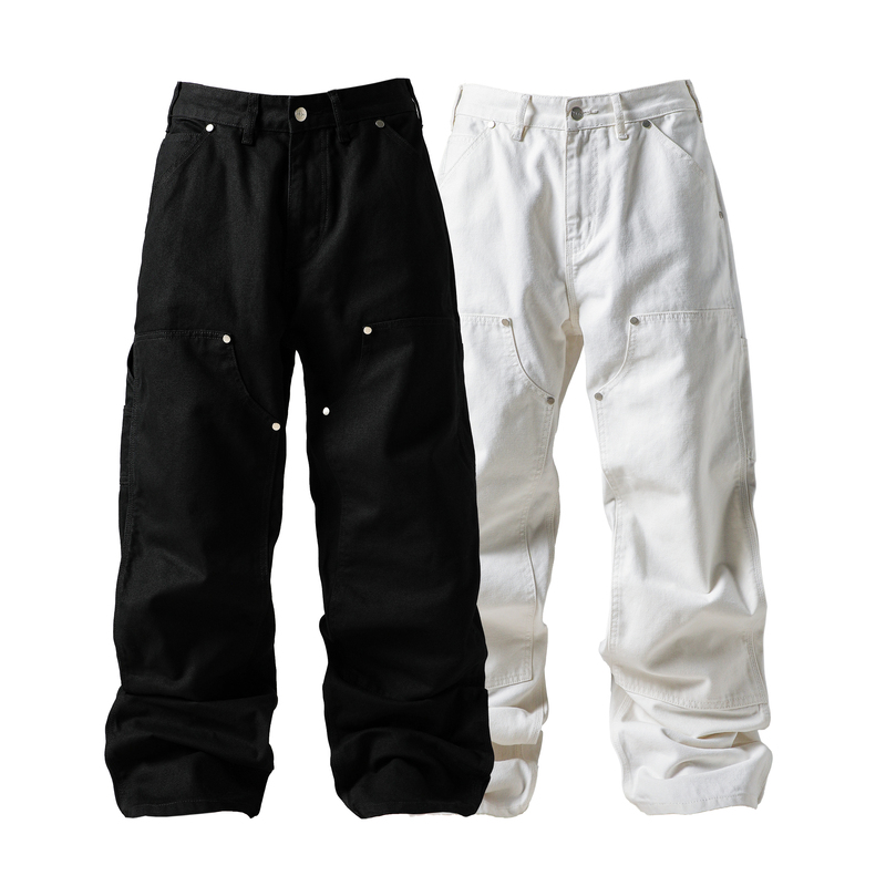 Karmanistic American Retro Style Rivet Workwear Jeans for Men and Women, Loose Straight Casual Street Pants