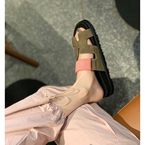 2024 new summer style thick-soled outer-wear Erjiu H slippers for women genuine leather beach shoes