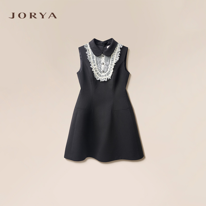 Jorya Mall Same Style Autumn Black Vintage Lace Patchwork Dress for Women Xrj4L15D