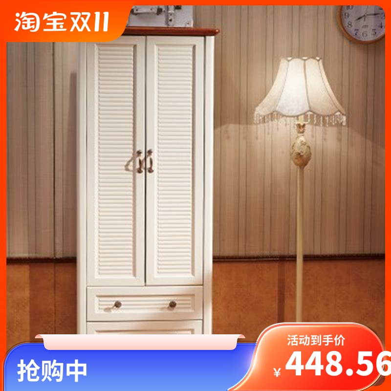 Nordic Light Lavish Mediterranean Wardrobe Bedroom Solid Wood European Style Double Door Children Shutters Closet accommodating cabinet Small family-Taobao