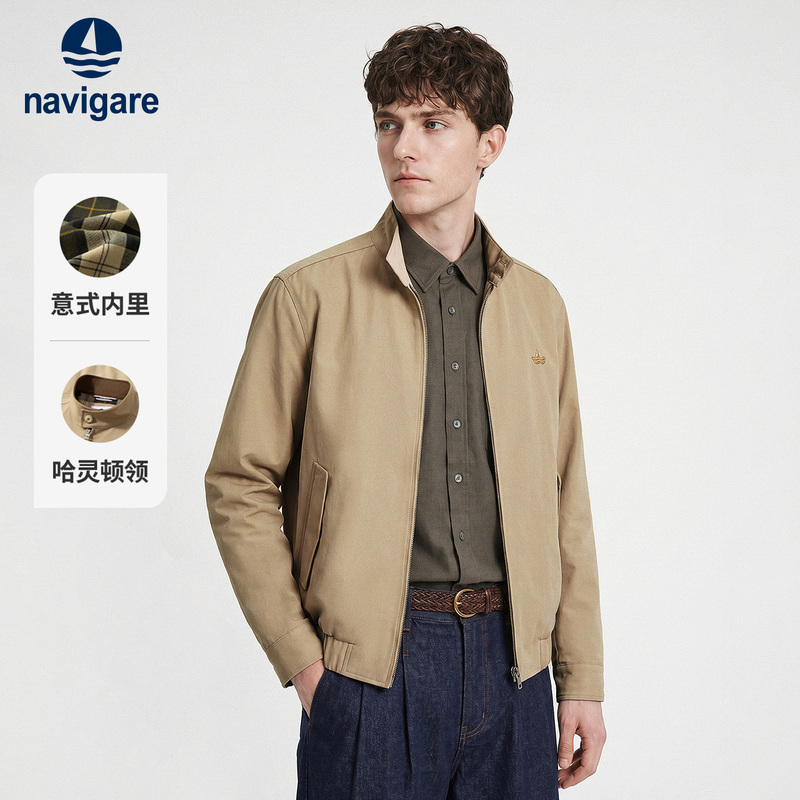 Navigare Small Sailboat Khaki Harrington Jacket Men's New Autumn High-End Casual Fashion Jacket Navigare Small Sailboat Khaki Harrington Jacket Men's New Autumn High-End Casual Fashion Jacket