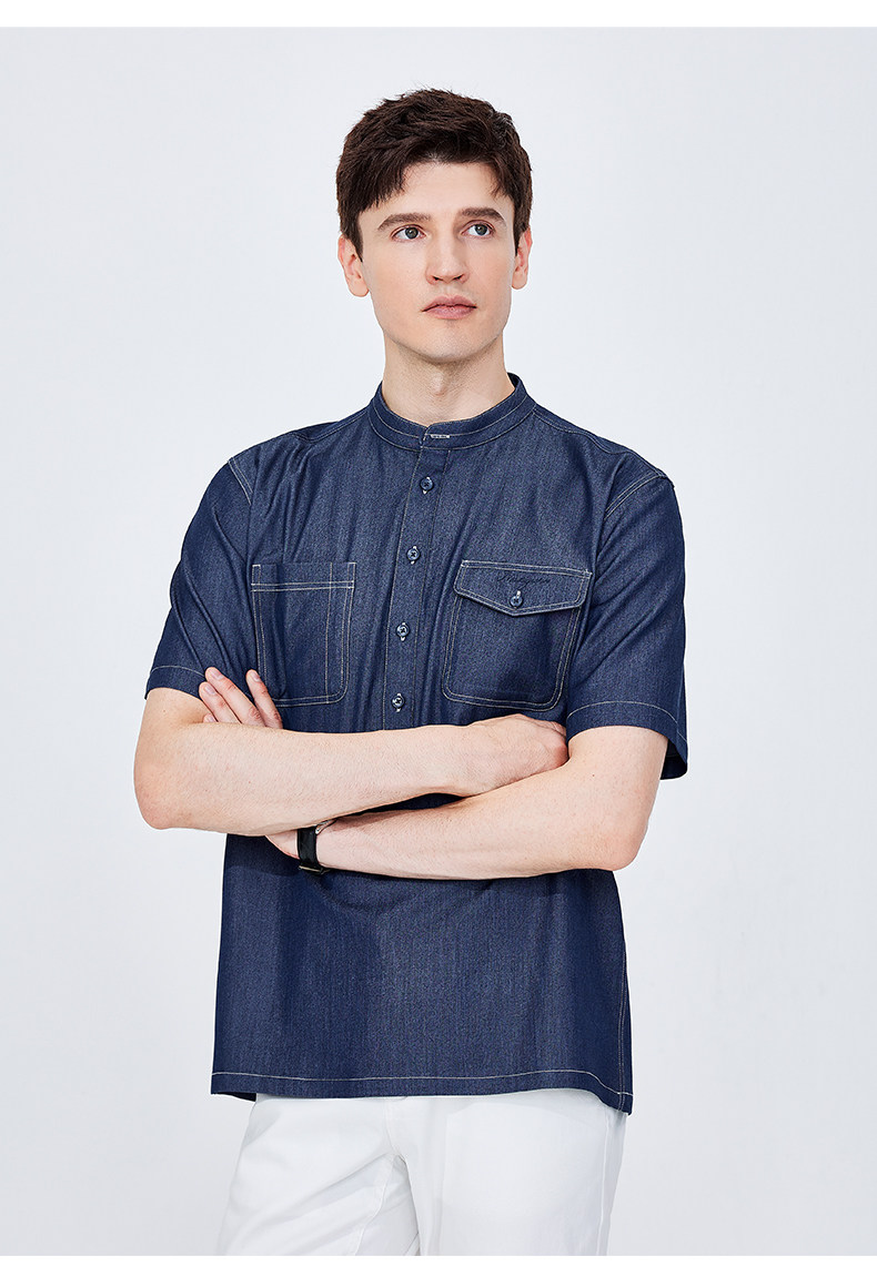 Джинсовая рубашка [凉感]navigare意大利小帆船蓝色牛仔衬衫男短袖夏季休闲 𫔮衬衣外套