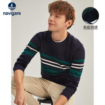 Navigare italian small sailing sweater men's autumn long-sleeved striped slim round neck sweater Navigare italian small sailing sweater men's autumn long-sleeved striped slim round neck sweater
