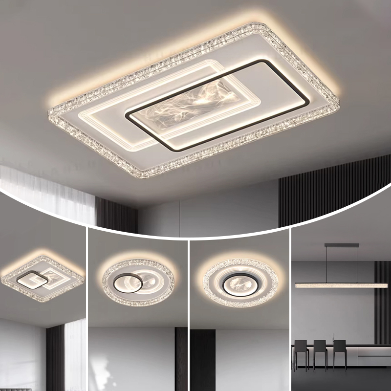 2026 New Model Living Room Main Light, High-End Cloud-Like Modern Light Luxury Rectangular Ceiling Light Fixture, Whole House Package Set