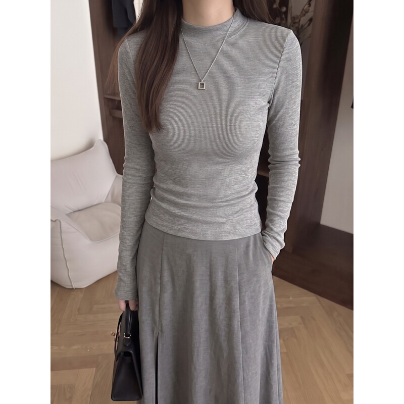 Half-Turtleneck Base Shirt for Women 2026 New Autumn and Winter Ribbed Slim-Fit Slimming Heather Gray Stylish Inner Top for Women Half-Turtleneck Base Shirt for Women 2026 New Autumn and Winter Ribbed Slim-Fit Slimming Heather Gray Stylish Inner Top for Women