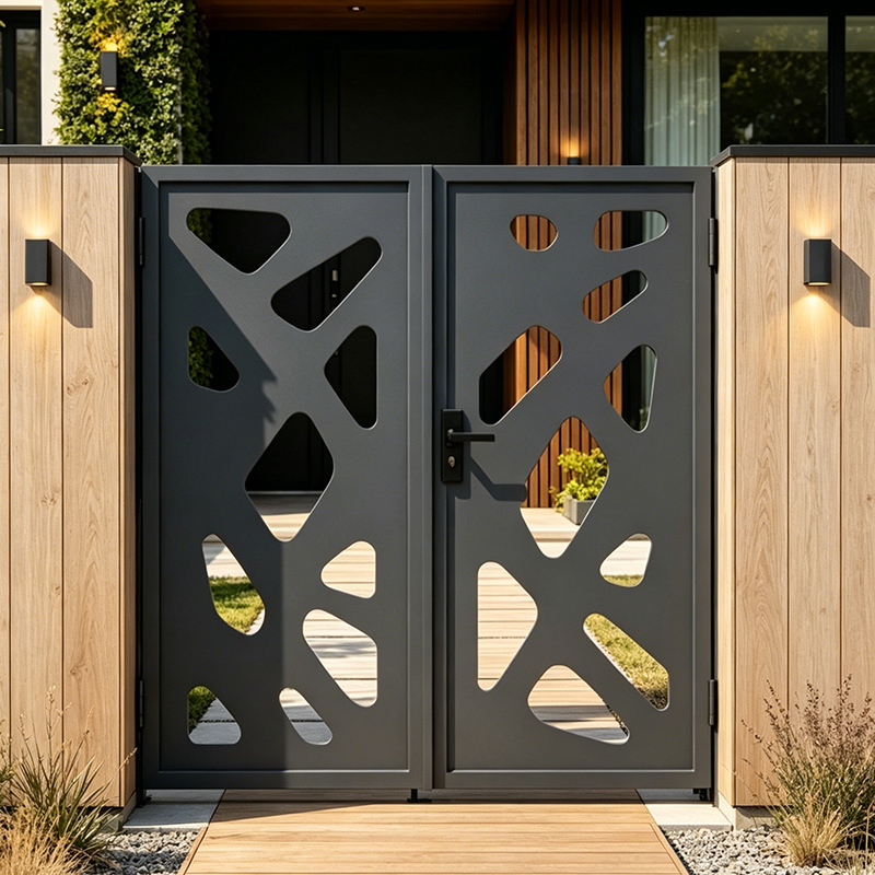 Aluminum Alloy Outdoor Courtyard Door with Hollow Iron Art Design, Self-Built House Yard Door, Carved Double-Door Outdoor Courtyard Door, Simple Style