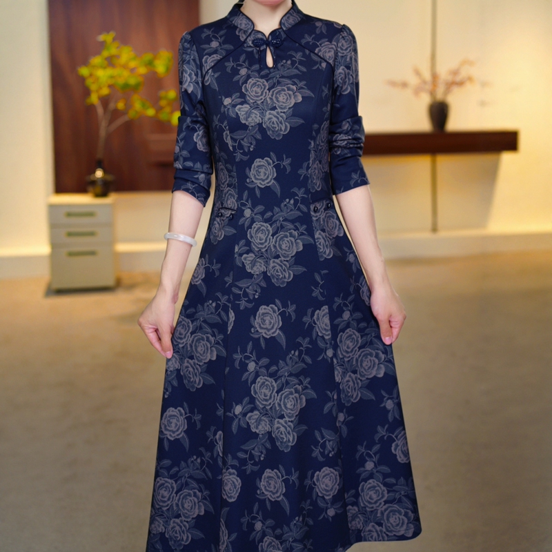 Pearl Cotton Improved Cheongsam Dress 2026 Spring Mid-Length Dress Chinese Style Plus Size Mother's Wear High-End Age-Reducing Slimming