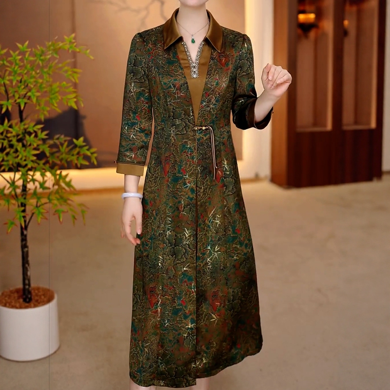 New Chinese-Style Faux Two-Piece Improved Cheongsam Dress, National Style Mother's Dress, Mid-Length Dress, 2026 Spring, High-End Feel, Plus Size
