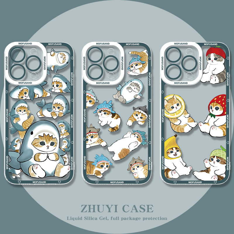 Mofusand Shark Cat Apple 17 Pro Max Phone Case iPhone 16 Suitable for 15/14 Cat 13 Cute XS Max Cartoon 12 Mini/11 Internet Celebrity Xr Transparent 7/8 Plus Case 6 Se3