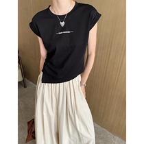 Sinan Irregular design niche pleated waist waist slimming waistband curled short-sleeved T-shirt SN5986