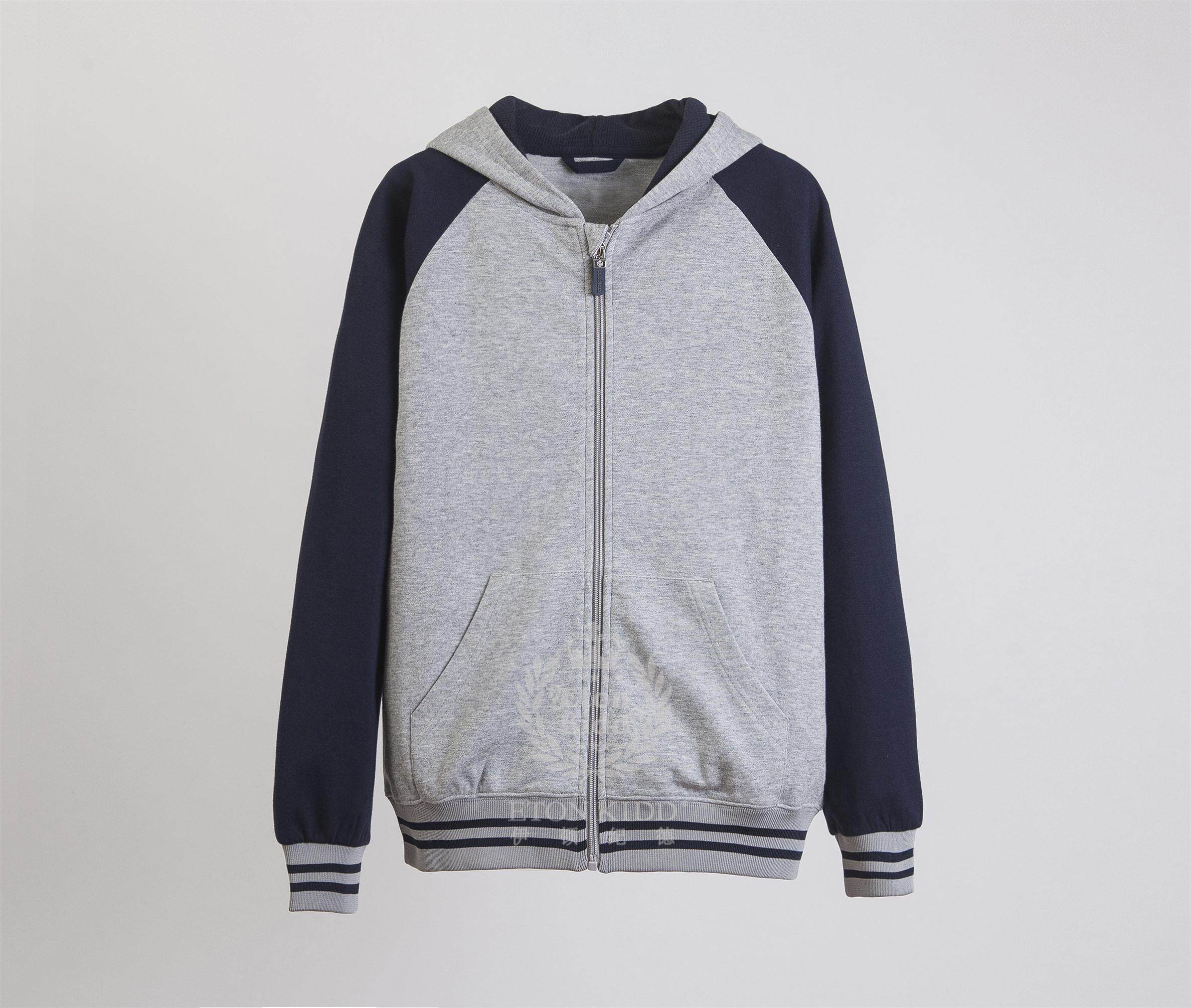 Light gray with navy blue pocket hooded sports suit 13Y018