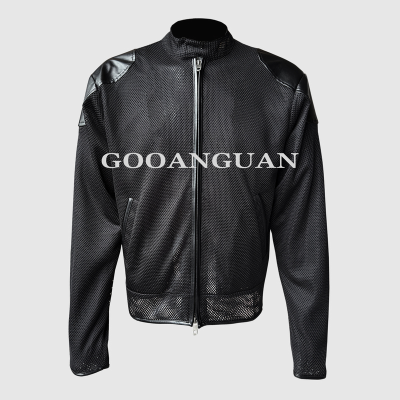 Mesh Sun Protection Clothing, American Retro Style Motorcycle Jacket, Men's Black Stand-Up Collar Cover-Up with Zipper, Autumn Coat, Versatile Mesh Sun Protection Clothing, American Retro Style Motorcycle Jacket, Men's Black Stand-Up Collar Cover-Up with Zipper, Autumn Coat, Versatile