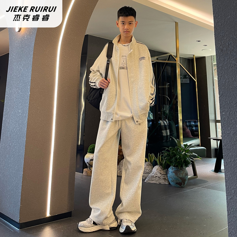 Jack Ruirui's New Spring Style Half-High Collar Line Jacket Set, Casual and Versatile for Older Children and Parent-Child Matching 6017