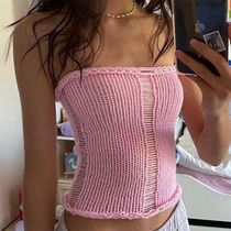 Maemukilabe 90s Vintage Knitted Crop ops Hollow Out Straples