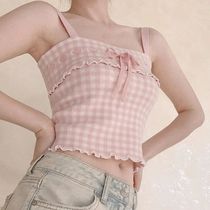 Cute Crop Top Women Summer Lace-up Plaid ops for Sweet Girl