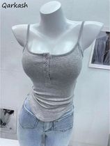 Button Camisole Women Solid All-match Slim Irregular Ins Hot