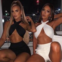 Sexy Elastic Women Crop Top Camis Halter Cross Bandage Sleev