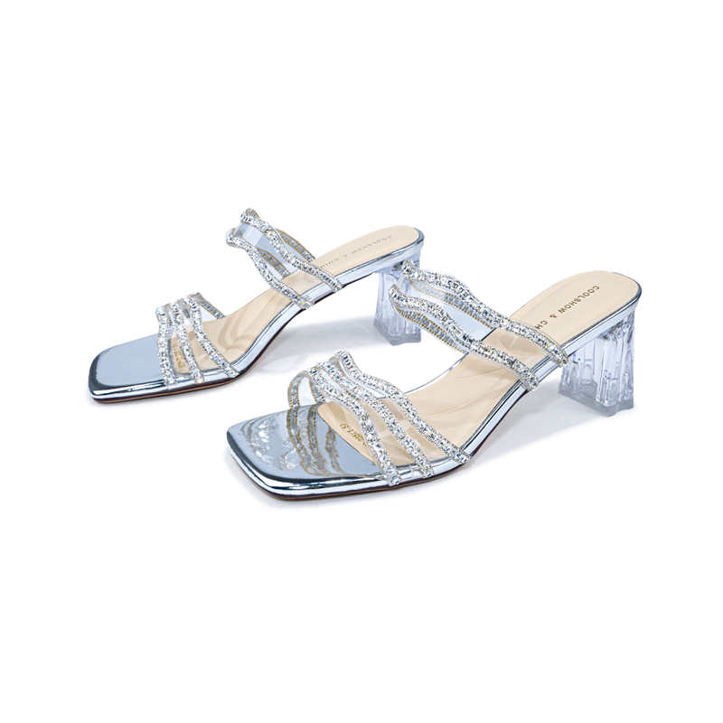 Limited Time Special Offer【Like Walking on Flat Ground! Super Shiny!】Rhinestone Strap High Heels Women's Chunky Heel Open-Toe Sandals