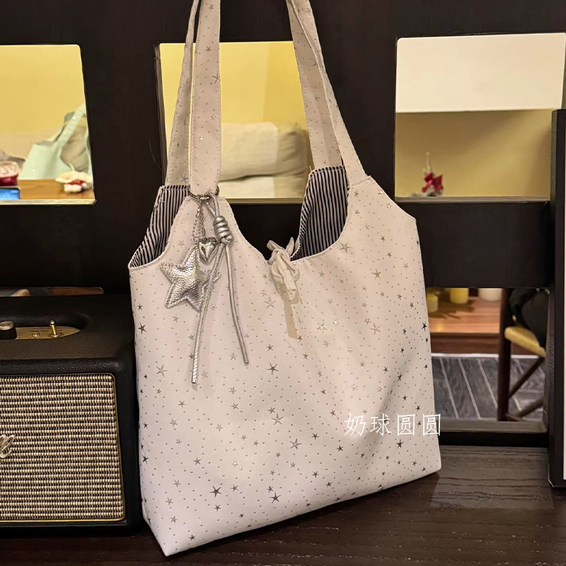 ins wind star tote bag женская сумка-тоут 2026 новая корейская крупнотоннажная пригородная универсальная портативная холщовая сумка ленивого стиля