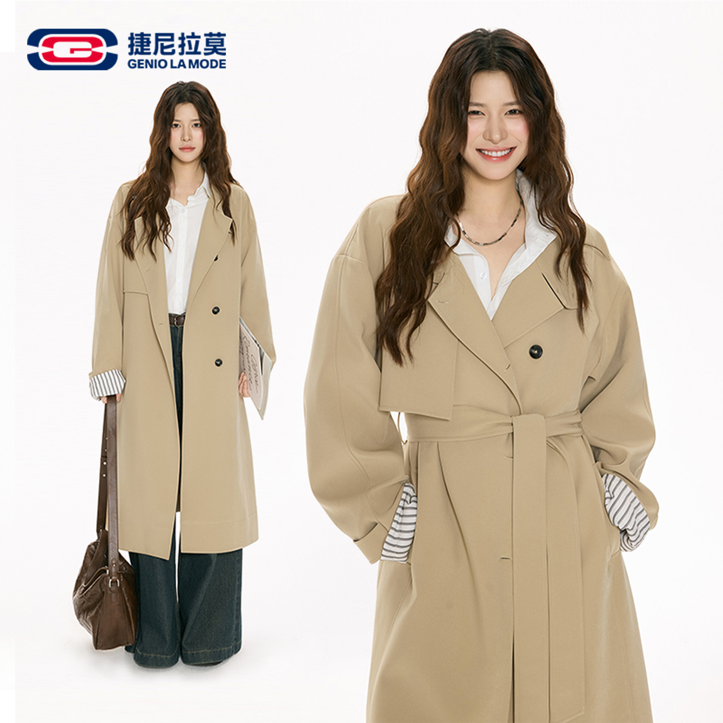 [Одобрение Ao Ruipeng] Ветровка GENIOLAMODE для мужчин и женщин, осенняя парная куртка средней длины цвета хаки.