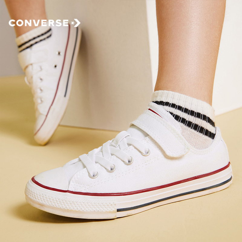Converse Kidsren's Shoes 2026 Spring New All Star Velcro Kidsren's Low-Top Canvas White Shoes
