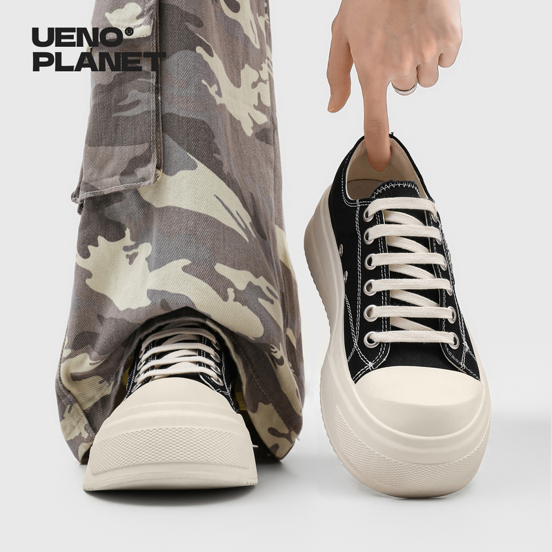 Uenoplanet Thick-Soled Canvas Shoes for Men and Women, Everyday Versatile Big-Toe Shoes, Fashionable Breathable Height-Increasing Casual Sneakers