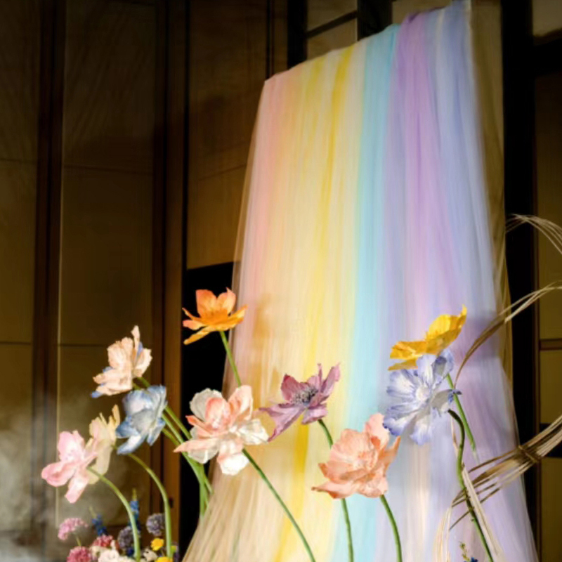 Rainbow-Colored Wedding Ceiling Drapes Stage Background Swiss Mesh Internet-Famous Courtyard Landscaping Shopping Mall Atmosphere Decoration Rainbow-Colored Wedding Ceiling Drapes Stage Background Swiss Mesh Internet-Famous Courtyard Landscaping Shopping Mall Atmosphere Decoration