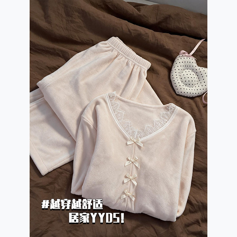 2026 New Women's Pajamas for Autumn and Winter, Island Velvet, Fleece-Lined, Thickened, Winter Coral Fleece, Brushed Loungewear, Can Be Worn Outside
