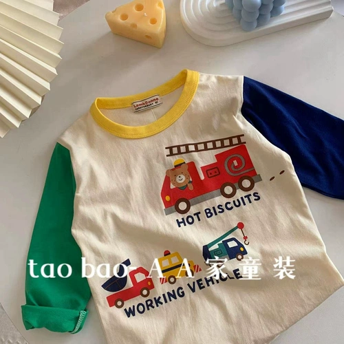 Осенний детский мультяшный приятный телу лонгслив для мальчиков, в западном стиле, круглый воротник