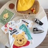 Мультяшная хлопковая летняя детская милая радужная футболка с коротким рукавом для мальчиков, в западном стиле