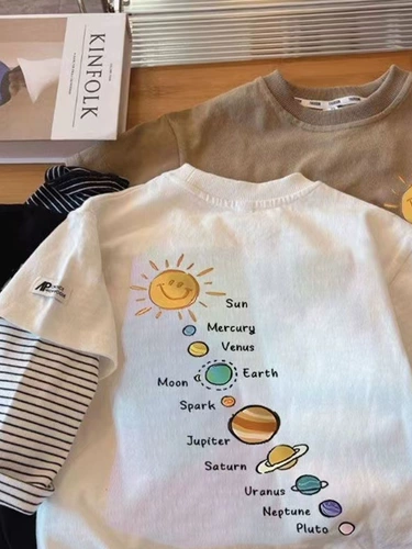 Хлопковый комплект, футболка, корейский лонгслив, осенний, детская одежда