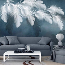 Live broadcast background wallpaper light luxury three-dimensional feather abstract leaves TV living room sofa bedroom seamless wall covering mural