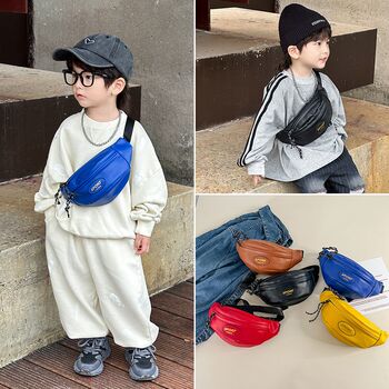 New children's bag, boy's stylish pu small shoulder bag, handsome boy's coin purse, waist bag, chest bag, casual small backpack