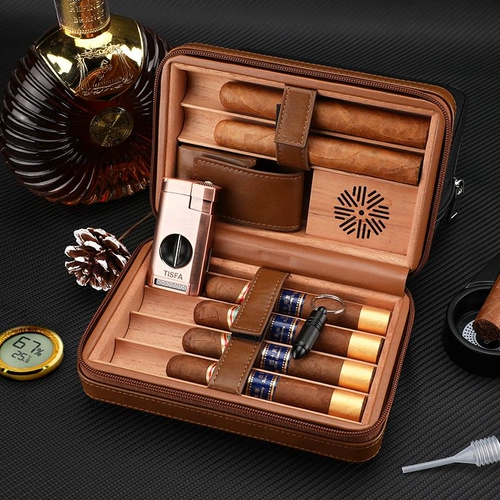 TISFA CIGAR BOX PERTABLE CIGAR Увлажняющая коробка кожаная сумка снежная сосна сумки сигар 6 кусочков коричневых подарков