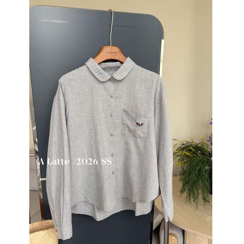 Alatte: Salt-Style Small Square/100% Cotton Heart Button Embroidered Shirt Alatte: Salt-Style Small Square/100% Cotton Heart Button Embroidered Shirt