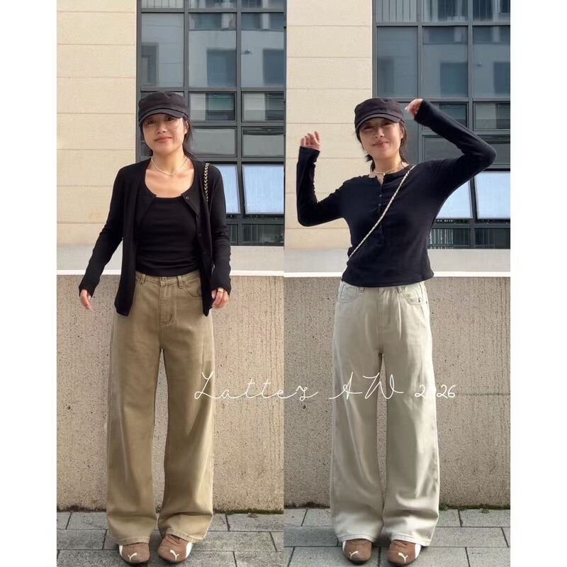 Alatte: Dachshund Dog/ Autumn! Earth-Tone Non-Stretch Washed Denim Straight-Leg Pants Alatte: Dachshund Dog/ Autumn! Earth-Tone Non-Stretch Washed Denim Straight-Leg Pants