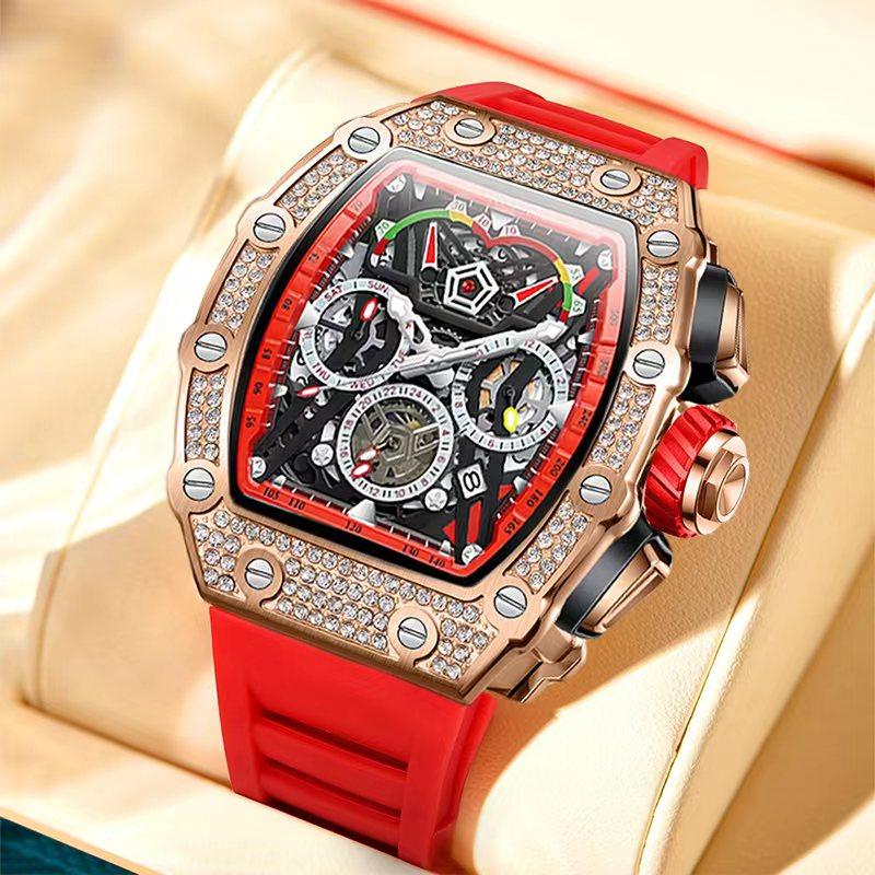 ONOLA tourbillon, полые механические часы с автоподзаводом, мужские студенческие светящиеся водонепроницаемые кварцевые часы бочкообразного типа