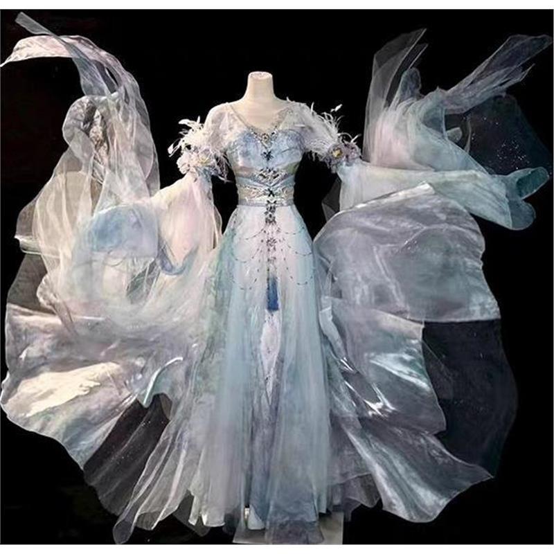 Zisong's Garden Dream【Four Seasons Goddess】Hanfu Women's Ancient Style Heavy Craft Tube Top Dress with Feather Sleeves Set New Arrival Zisong's Garden Dream【Four Seasons Goddess】Hanfu Women's Ancient Style Heavy Craft Tube Top Dress with Feather Sleeves Set New Arrival