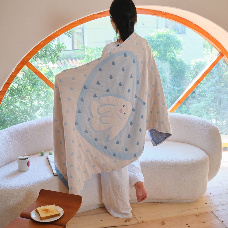 Anlanlan ins Cartoon A-Grade All-Cotton Four-Layer Gauze Bath Towel, Printed, Soft, Absorbent, for Mother and Baby, 80X160Cm