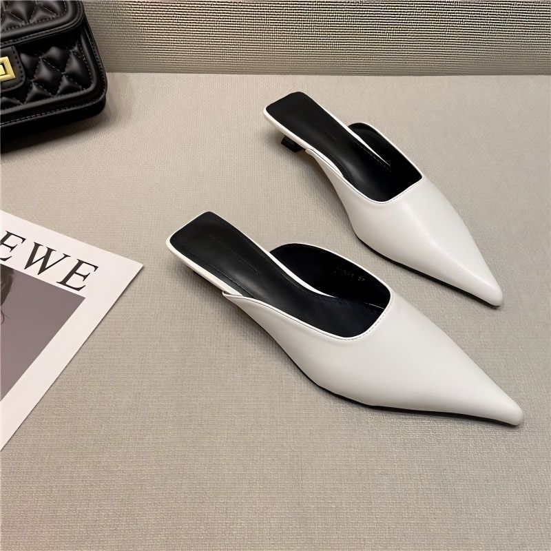 Baotou Half-Slippers for Women, Summer Versatile Pointed Toe Stiletto Heel Small Heel Women's Shoes, Fashionable Sandals, Large Size Women's Shoes