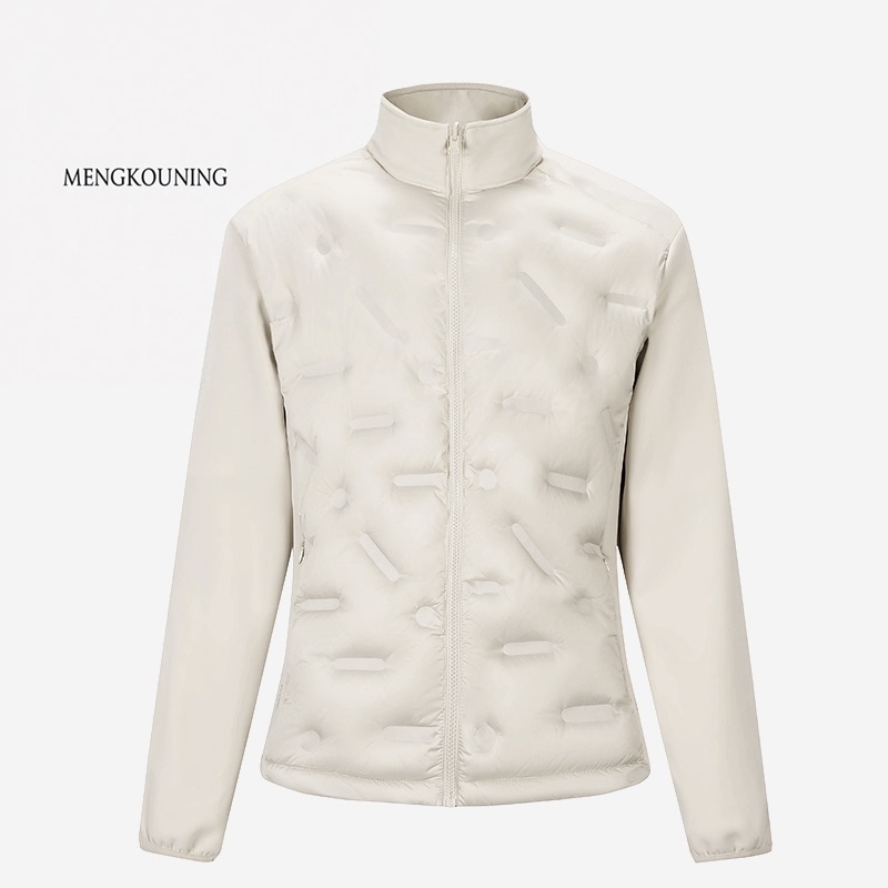 Mengkouning Stand-Up Collar Solid Color down Jacket for Men and Women, Slim Fit, Lightweight, Warm Coat in Black and Off-White