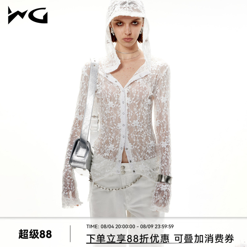 Wildground Yeyuan Summer New Design Lace Long Sleeve Slim Fit Hooded Top Slightly See-Through Slightly Stretchy Cover-Up for Women Wildground Yeyuan Summer New Design Lace Long Sleeve Slim Fit Hooded Top Slightly See-Through Slightly Stretchy Cover-Up for Women