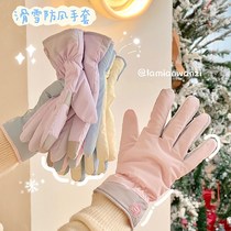 Ski Gloves Windproof Thickening Warm Winter Bike Riding Five Finger Gloves Cute Girls Kids Cartoon Gloves