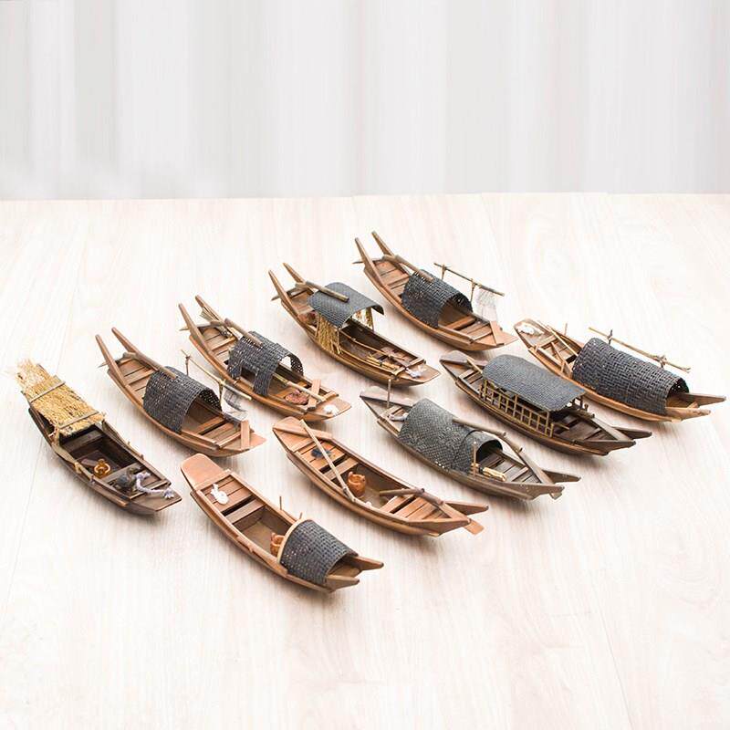 Imitation ancient sailing decorations Small boat model handmade wooden small boat model boat model fishing boat Shaoxing urcanopy boat wooden boat-Taobao