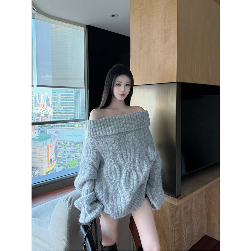 Buleng (Formerly Cchun Puree) Lazy Style Wool Off-Shoulder Sweater for Women, Autumn and Winter Off-The-Shoulder Top Buleng (Formerly Cchun Puree) Lazy Style Wool Off-Shoulder Sweater for Women, Autumn and Winter Off-The-Shoulder Top