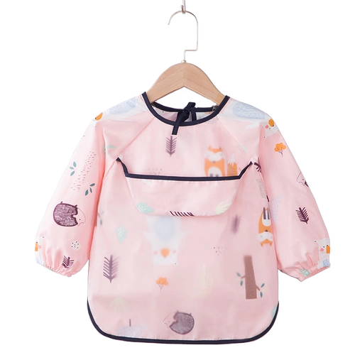 Детский водонепроницаемый нагрудник для еды, осенний хлопковый лонгслив подходит для мужчин и женщин, анти-грязь, с карманом