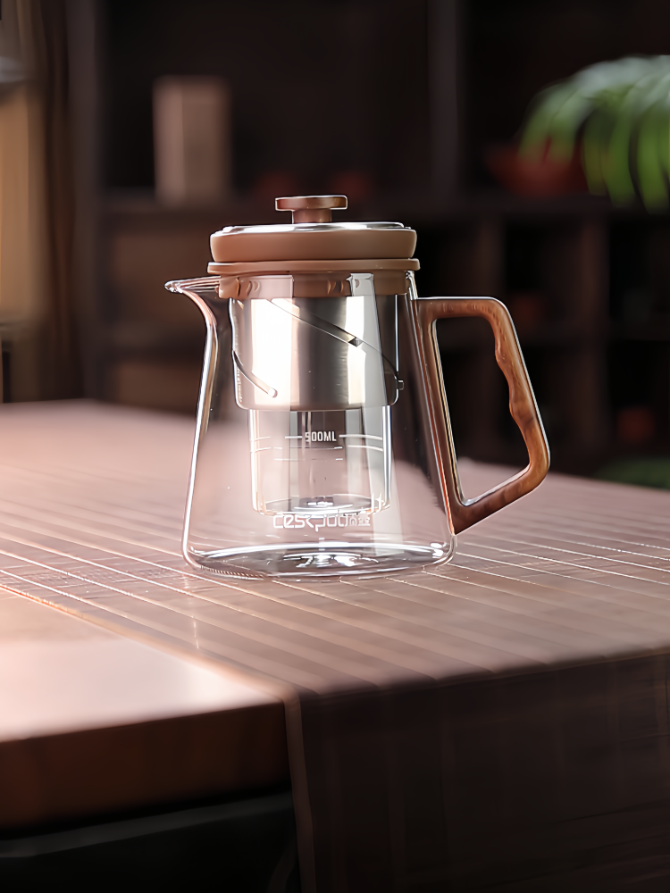 Thickened Top Kettle, Elegant Cup, High-Temperature Resistant Glass Teapot, Rotating and Lifting Type, Single Tea-Water Separation, Office Tea Set