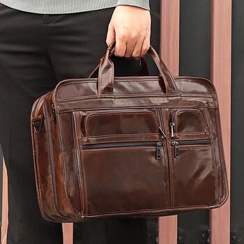 2025 new retro genuine leather handbag men's business briefcase first layer cowhide shoulder bag 15 inch computer bag