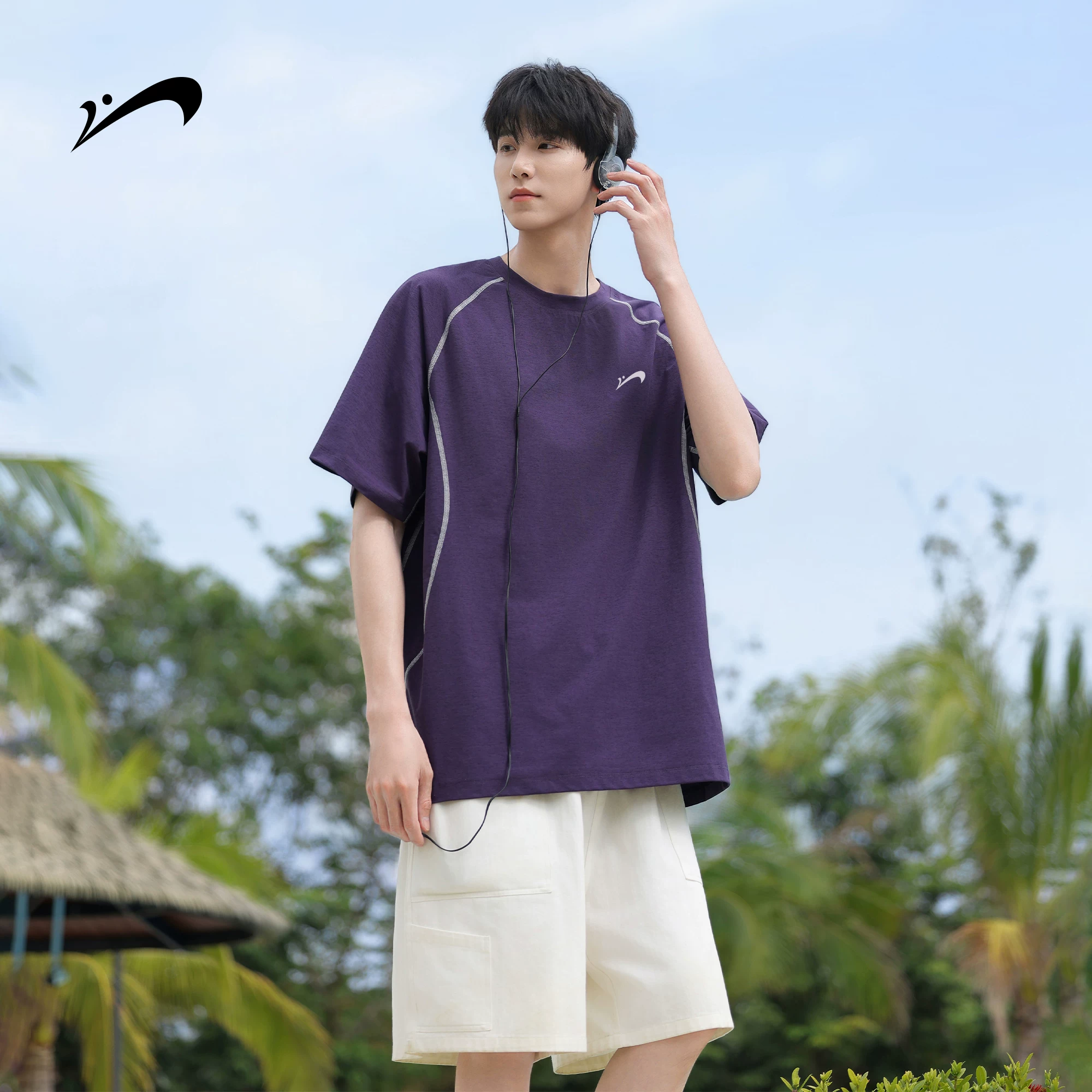 贵人鸟 Breathable summer silk sports quick dry short sleeve T-shirt for leisure, sun protection, oversize