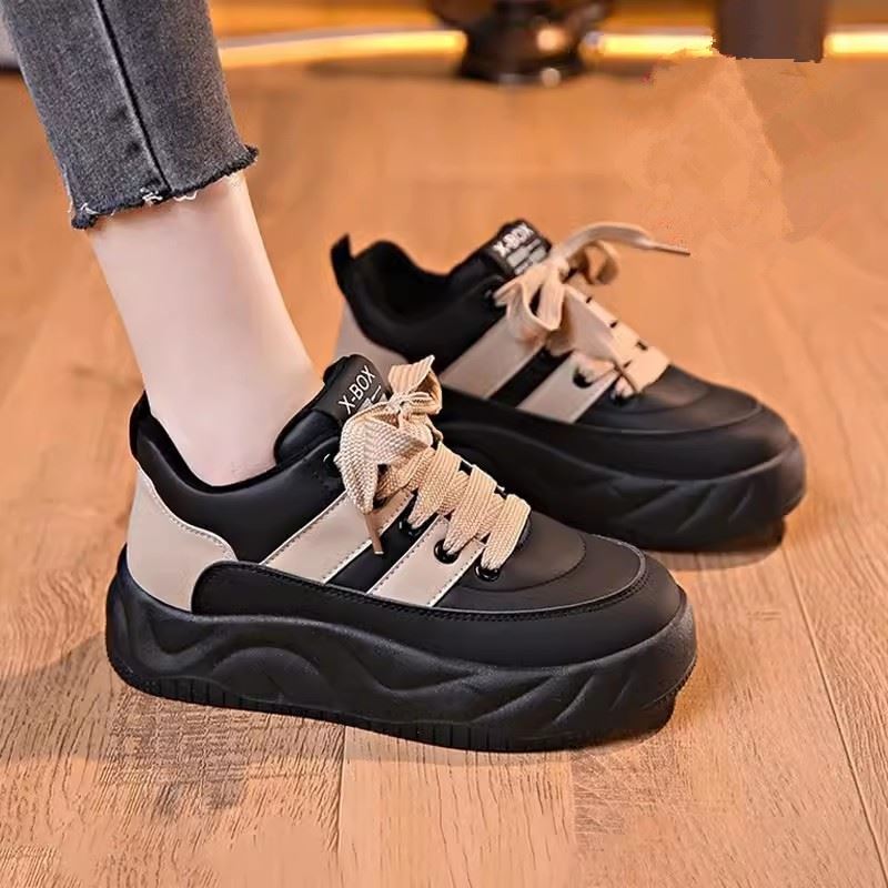 Thick-Soled Black Dad Shoes for Women, 2024 Spring New Style, Sports Casual Platform Loafers, Versatile Height-Increasing Sneakers Thick-Soled Black Dad Shoes for Women, 2024 Spring New Style, Sports Casual Platform Loafers, Versatile Height-Increasing Sneakers
